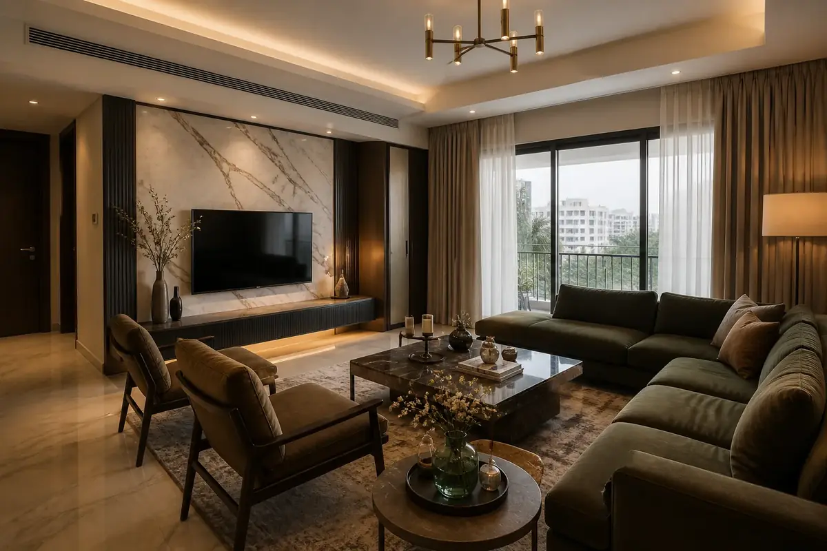 Realistic contemporary luxe Indian apartment interior