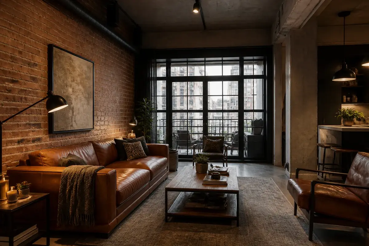 Realistic industrial loft apartment interior
